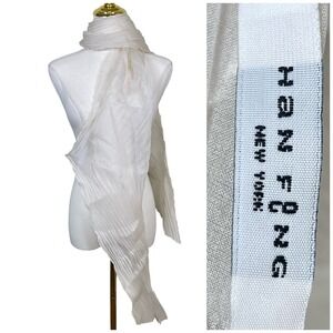 Han Feng Pleated Scarf Women White Accordion Crinkle Sheer Avant Garde Designer
